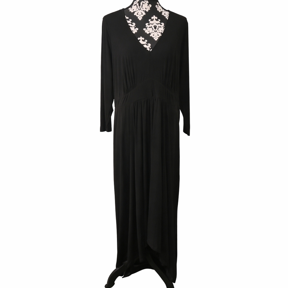 Torrid Black Long Sleeve Maxi Dress Hi-low Hem, Stretchy, Size 2 18/20 2x
